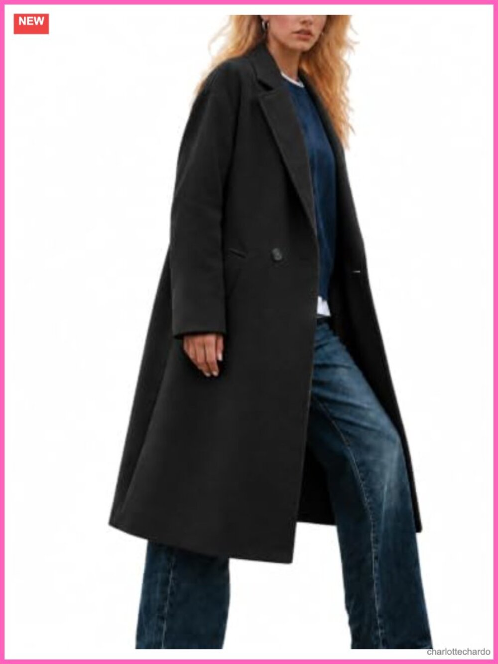 Women's Oversized Wool Blend Coat Double Breasted Long Pea Coat
